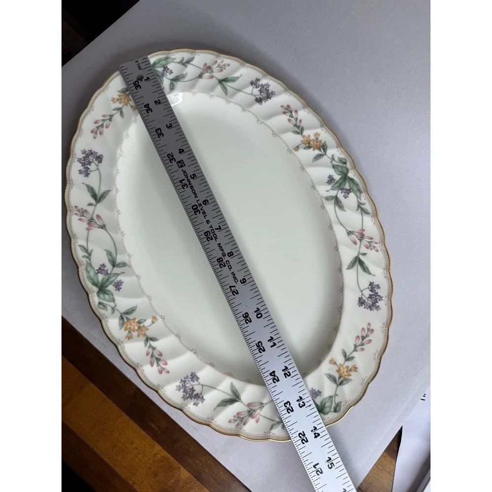 Noritake Brookhollow 4704 Bone China‎ Oval Serving Platter Floral Gold Trim 14in